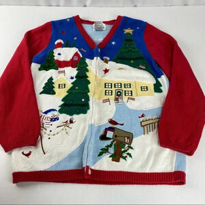 Quacker Factory Embellished Patriotic Christmas Angel Cardigan Sweater Medium